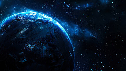 Wall Mural - A stunning view of Earth illuminated in blue against the dark backdrop of space
