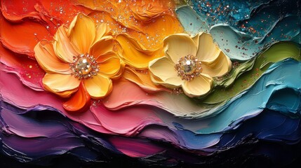 Poster - Abstract Floral Painting with Rainbow Palette