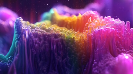 Wall Mural - abstract colorful landscape with textured rock formations, glowing lights and sparkling dust.