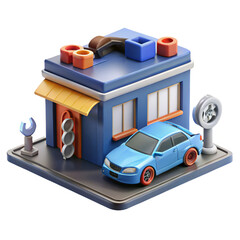 Auto Repair Shop 3d cartoon style illustration