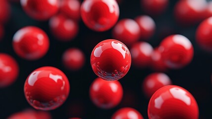 Wall Mural - a close-up shot of red glossy spheres against a dark background.