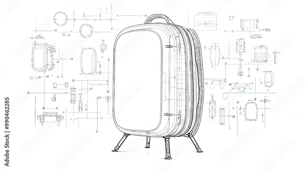 Backpack Template Exploded Technical drawing showing exploded view of modern travel backpack ...