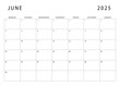 © MuhammadSyarif - June 2025 calendar. Monthly planner template. Monday start. Vector design