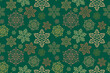 © DesignToonsy - Golden snowflake seamless pattern on green background. Festive Christmas pattern for wrapping paper, textile, cards