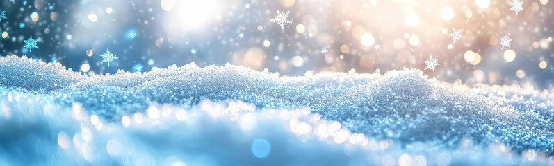 Wall Mural - Banner with snow, snowflakes and blurred bokeh lights