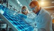 © Nattadesh - Scientists analyze innovative solar panel technology in a modern laboratory setting, emphasizing renewable energy advancements.