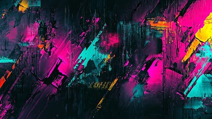 Graffiti wall with digital glitch effects, abstract street art blending with distorted patterns and colors