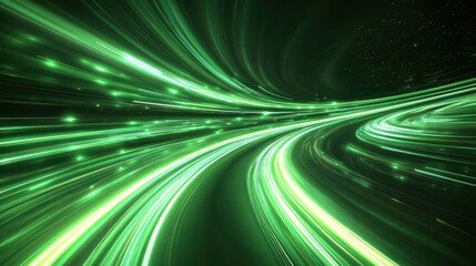 Wall Mural - Abstract green light streaks on dark background.