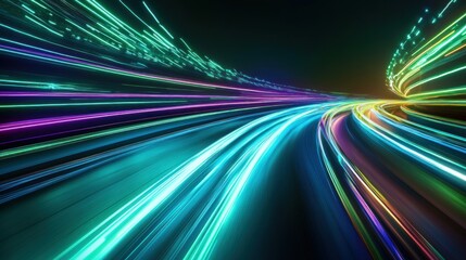 Wall Mural - Abstract colorful neon lights speed motion blur background.