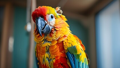 Wall Mural - Vibrant parrot receiving care in a veterinary clinic