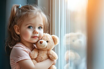 Wall Mural - Little Girl Holding Teddy Bear