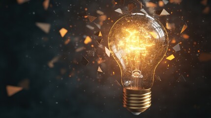 Wall Mural - a glowing light bulb with sparkling gold dust particles.
