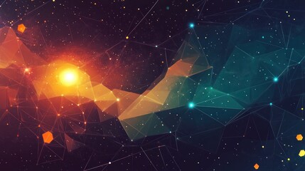 Canvas Print - abstract geometric background with bright lights and a dark background.