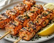 © Phraewa_Aumnartsak - Grilled salmon skewers garnished with lemon and herbs