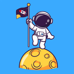 Wall Mural - Cute Astronaut Holding Rocket Flag On Moon Cartoon Vector
Icon Illustration. Science Technology Icon Concept Isolated
Premium Vector. Flat Cartoon Style