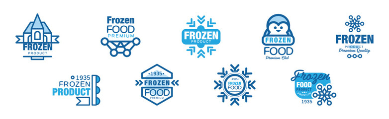 Canvas Print - Frozen Food Premium Product Blue Logo Design Vector Set