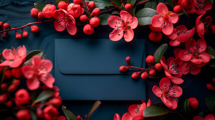 Wall Mural - Red, pink, maroon flowers on a dark background.