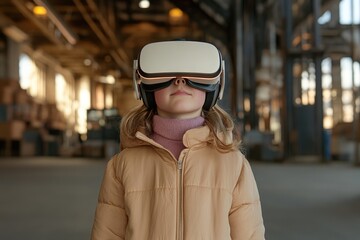 A young girl in a VR headset. This photo is great for illustrating the future of technology and innovation.