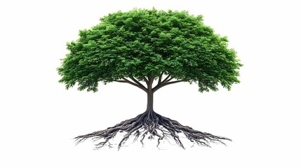 Wall Mural - A lush green tree with a robust root system, symbolizing growth, stability, and nature's resilience.