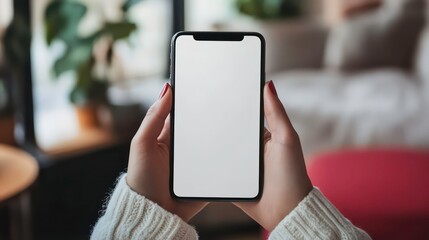 Poster - Close-up of a hand holding a smartphone with a blank screen.