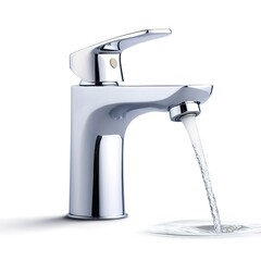 Sticker - Water tap, faucet. Flow water in bathroom with sink. Modern clean. isolated on white background  