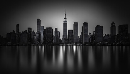 A black-and-white photo of a famous city skyline or iconic landmark, evoking a timeless, classic look