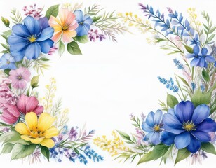 beautiful watercolor frame of colorful flowers