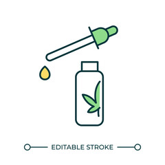 Sticker - CBD oil RGB color icon. Dropper bottle with cannabis oil. Alternative medicine. Supplement. Organic product. Isolated vector illustration. Simple filled line drawing. Editable stroke