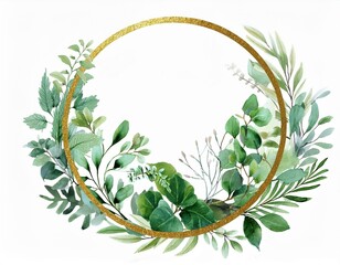 Frame with branches and green leaves. Spring or summer stylized foliage.