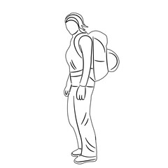 Wall Mural - sketch woman standing with backpack, vector