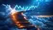 © songwut - Rising staircase of economic figures leading into clouds, GDP growth aspirations,