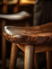 Wall Mural - Close-up of a smooth polished wooden chair with focus on the seat.