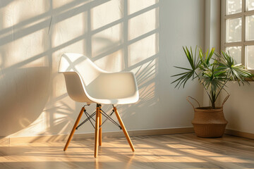 Simple white chair in a bright room