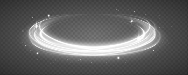 Leinwandbilder - Set of glowing ellipses in speed shape. Imitation of the exit of cold air from the air conditioner. Curved light effect of white bright sparkling motion wave. Dynamic white spiral, vortex or blizzard.