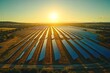 © Achirawee - Aerial view of a vast solar farm with thousands of panels gleaming under the sun, set against a clear blue sky, showcasing renewable energy innovation