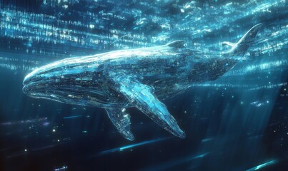 Wall Mural - A glowing whale made of digital code.