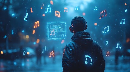 Aufkleber - Neon Musical Notes Floating in Harmonious Imagination