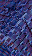 Poster - Abstract 3D structure of floating cubes in purple and blue tones