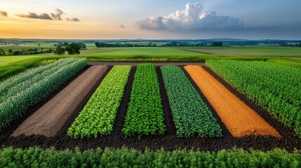 Canvas Print - Aerial view of soil plots under analysis, each showing different soil treatments