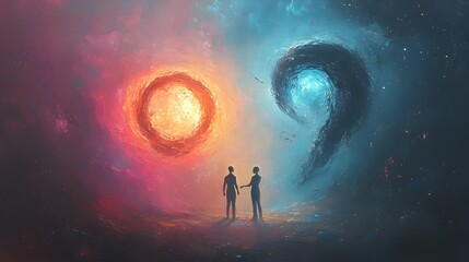 Aufkleber - Vibrant Dance of Glowing Abstract Figures in a Dreamlike Space