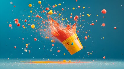 Poster - Vibrant Neon Paint Splashes Forming Abstract Shapes in Mid air