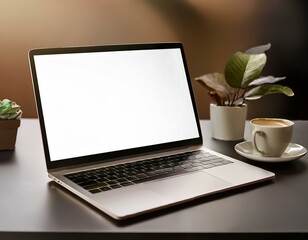 Laptop with blank empty white screen display mock-up, isolated on white background clipping path, full depth of field . silver open Isolated Devices Mockup 