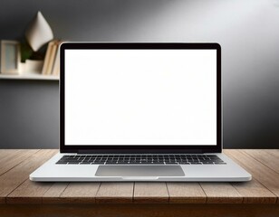 Laptop with blank empty white screen display mock-up, isolated on white background clipping path, full depth of field . silver open Isolated Devices Mockup 