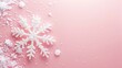 © RDO - Minimalist design, soft pink background, single snowflake ornament, clean space for text.