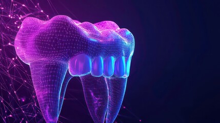 Aufkleber - Wireframe of a tooth with glowing pink and blue light.