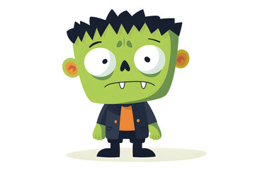 Cute Cartoon Halloween Frankenstein Monster Character isolated on white background