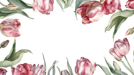 Poster - Tulip Circle Frame Background watercolor