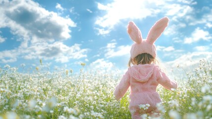 Wall Mural - Little Bunny in a Flower Field