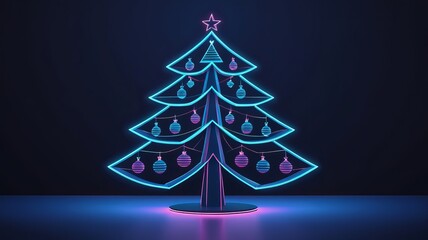 Wall Mural - Neon christmas tree glowing in dark room