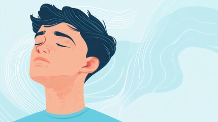 Sticker - A serene illustration of a young man with closed eyes, suggesting calmness and introspection.